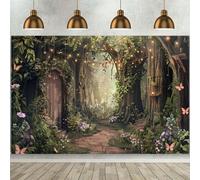Shein 1 Pieza de Fondo de Primavera Bosque Fantasía Jardín Mágico Mundo de Cuento de Hadas Césped Mariposa Fondo de Tierra de Hadas Decoración de Fiesta de