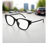 Shein 1 pieza de gafas de moda para mujer de SAINT LAURENT, serie cápsula con placa de logo metálico, montura óptica ovalada (etiqueta negra y plateada para