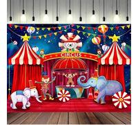 Shein 1 pieza de gran tamaño de fondo de banner de fiesta de circo en 2D plano con diseño de payaso, elefante y maestro de ceremonias de circo - Diseño de c