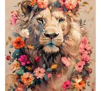 Shein 1 pieza de pintura de diamantes, las flores y el rey simbolizan la nobleza y el poder, arte de pintura de diamantes