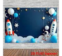 Shein 1 pieza de tela de fondo con diseño de astronauta y cohete de temática espacial, ideal para fiestas de cumpleaños, aniversarios, bodas y eventos de fi