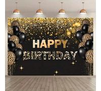 Shein 1 pieza de tela de fondo para el cumpleaños de la reina, adecuada para cumpleaños de damas, fondo de fotografía con estampado de leopardo negro y dora