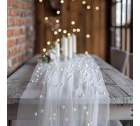 Shein 1 pieza de tela transparente con cuentas de perla blanca, adecuada para caminos de mesa, telones de fondo de ceremonias, decoración del hogar, decorac