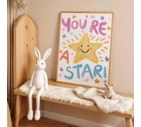 Shein 1 pieza Decoración de arte de pared de lienzo para habitación de niños, "Eres una estrella", impresión de cita inspiradora colorida, decoración brilla