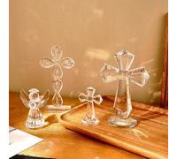 Shein 1 pieza Decoración de artesanía de vidrio en forma de ángel y prisma de cristal con forma de corazón creativa, atrapasol de ventana, adorno de escrito