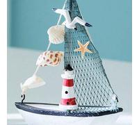 Shein 1 pieza Decoración de barco con estilo de concha marina, modelo de barco de vela de madera creativo pequeño, artesanía decorativa creativa de barcos,