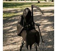 Shein 1 pieza Decoración de Halloween - Estatua de fantasma encapuchado sentado con taza de café y taza de té, "La muerte también necesita vacaciones" Escul
