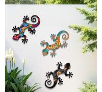 Shein 1 pieza Decoración de pared colgante de metal con mosaico floral 2D en forma de lagarto - Arte popular mexicano bohemio, decoración de gecko de estilo