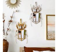 Shein 1 pieza Decoración de pared con forma de escarabajo rinoceronte hecho de material de resina con tono dorado y plateado con incrustaciones de espejo, p