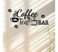 Shein 1 pieza Decoración de pared de barra de café de CIFbuy - Escultura de hierro rústico con texto "Coffee Tea Bar" y patrón de hojas, decoración de cocin