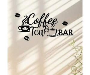 Shein 1 pieza Decoración de pared de barra de café de CIFbuy - Escultura de hierro rústico con texto "Coffee Tea Bar" y patrón de hojas, decoración de cocin