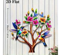 Shein 1 pieza, Decoración de pared de estilo bohemio de acrílic de 2D plano con diseño de árbol de flores de urraca - Adecuado para decoración de valla exte