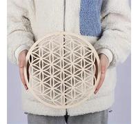 Shein 1 pieza Decoración de pared de madera Flower Power Colgante de arte de pared de madera con diseño grabado, decoración de madera Flor de la Vida, arte