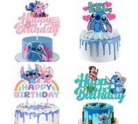 Shein 1 pieza Decoración de pastel de acrílico con Lilo y Stitch de Disney "Feliz Cumpleaños", decoración de fiesta, decoración de pastel, bandera para baby