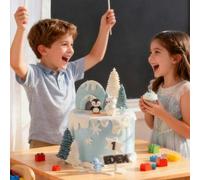 Shein 1 pieza Decoración de pastel de hielo y nieve - Figuras de pingüino antártico, oso polar ártico, foca, casa de hielo, adorno de pastel con copos de ni