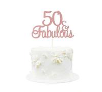 Shein 1 pieza Decoración de tarta de 50 y fabulosa de color oro rosa, decoración de tarta para el 50 aniversario o fiesta de cumpleaños de 50 años, decoraci