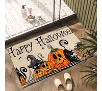 Shein 1 pieza Decoración del hogar, Felpudo de silicona con impresión de calabaza malvada y gato negro, fácil de limpiar, impresión 3D rectangular, Hallowee