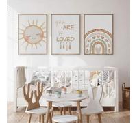 Shein 1 pieza Decoración para habitación de bebé, Impresión para guardería "Tú eres mi sol", Arte de sol y arcoíris, Decoración de guardería en tonos tierra
