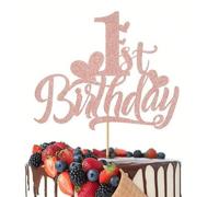 Shein 1 pieza Decoración para pastel "Mi 1er Cumpleaños" en color dorado rosa - Decoración para fiesta con tema de princesa, material de bambú, sin necesida