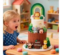 Shein 1 pieza Decoración para tarta de animales de la selva tropical, figuras de león, jirafa, elefante y mono de pie, adecuado para decoración de tarta de