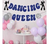 Shein 1 pieza Decoraciones de fiesta, Bandera de bola de discoteca con brillo para decoraciones de fiesta de Mamma Mia, cumpleaños, fiesta nupcial, despedid