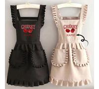 Shein 1 pieza Delantal estampado estiloso coreano personalizado, resistente al agua y a las manchas, delantal con falda de encaje, delantal negro resistente