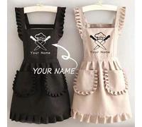 Shein 1 pieza Delantal estampado personalizado elegante para mujeres, delantal personalizado impermeable y resistente a las manchas, delantal de encaje lind