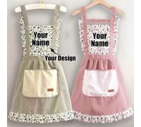 Shein 1 pieza Delantal estampado personalizado y elegante para mujer, resistente al agua y a las manchas. Delantal con falda de encaje, delantal negro resis