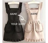 Shein 1 pieza Delantal estampado personalizado y elegante para mujer, resistente al agua y a las manchas. Delantal con falda de encaje, delantal negro resis