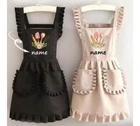 Shein 1 pieza Delantal estampado personalizado y elegante para mujer, resistente al agua y a las manchas. Delantal con falda de encaje, delantal negro resis