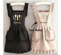 Shein 1 pieza Delantal estampado personalizado y elegante para mujer, resistente al agua y a las manchas. Delantal con falda de encaje, delantal negro resis