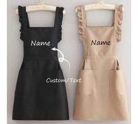 Shein 1 pieza Delantal estilizado coreano personalizado e impreso, resistente al agua y a las manchas, delantal con falda de encaje, delantal negro resisten