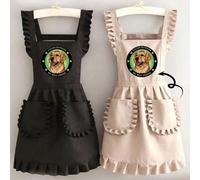 Shein 1 pieza Delantal estilizado coreano personalizado e impreso, resistente al agua y a las manchas, delantal con falda de encaje, delantal negro resisten