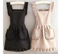 Shein 1 pieza Delantal estilizado coreano, resistente al agua y a las manchas, delantal con falda de encaje, delantal negro resistente a las manchas, delant