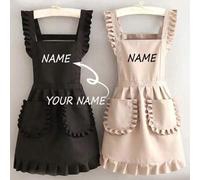 Shein 1 pieza Delantal estiloso coreano personalizado e impreso, resistente al agua y a las manchas, delantal con falda de encaje, delantal negro resistente