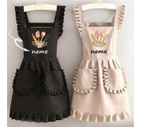 Shein 1 pieza Delantal estiloso coreano personalizado e impreso, resistente al agua y a las manchas, delantal con falda de encaje, delantal negro resistente