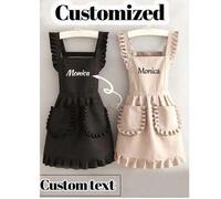 Shein 1 pieza Delantal estiloso coreano personalizado e impreso, resistente al agua y a las manchas, delantal con falda de encaje, delantal negro resistente