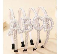 Shein 1 Pieza Diadema con Letra de Perla y Rhinestone, Inicial A B C D Alfabeto Aro para el Cabello, Accesorios para el Cabello Brillantes y Brillantes para