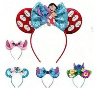 Shein 1 pieza Diadema con orejas de Mickey con lentejuelas de Stitch de Disney, accesorio de pelo brillante para mujeres con moño, inspirado en Stitch, rega