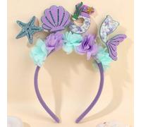 Shein 1 pieza Diadema de cumpleaños azul y púrpura, diadema de cola de sirena y estrella de mar con brillo y purpurina, accesorios de cabello dulces para ni