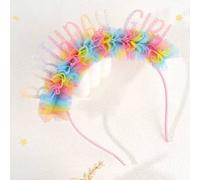 Shein 1 pieza Diadema de cumpleaños para niñas, diadema de cumpleaños con brillo de colores, diadema de princesa de malla arcoíris para niñas pequeñas, acce