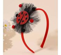 Shein 1 pieza Diadema de malla roja y negra, aro para el cabello con mariquita brillante, accesorio de cabello lindo adecuado para niñas, adolescentes, amig