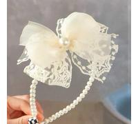 Shein 1 pieza Diadema de niña con lazo, decoración de perlas y encaje