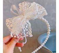 Shein 1 pieza Diadema de niña con lazo, decoración de perlas y encaje