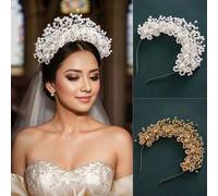 Shein 1 pieza Diadema elegante hecha a mano con perlas falsas, corona de novia para boda y fiesta, regalo de cumpleaños de princesa real, adecuada para vari