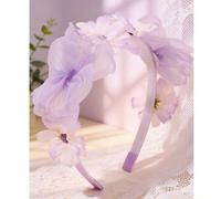 Shein 1 pieza Diadema floral de color púrpura pastel para niñas, diadema con flores de tela de organza y satén, accesorio para el cabello de niñas para boda