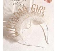 Shein 1 pieza Diadema transparente beige de Feliz Cumpleaños, tocado de fiesta de cumpleaños con lámina de oro y decoración de estrellas con brillo, suminis