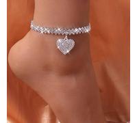 Shein 1 Pieza Diamante De Recorte En Forma De Rombo Cadena De Tobillo Bling Bling Con Colgante De Corazón De Amor Doble Capa De Diamantes De Imitación