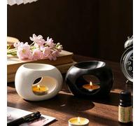 Shein 1 pieza Difusor de aceites esenciales de estilo nórdico de cerámica, soporte para vela de té calado, calentador de cera, adecuado para decoración del