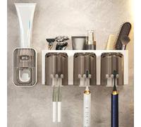Shein 1 pieza Dispensador automático de pasta de dientes con soporte para cepillo de dientes, estante de almacenamiento de cepillo de dientes montado en la